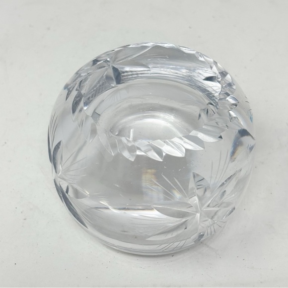 Round Lead Cut Crystal Trinket Bowl Dish With Lid Flowers Stars 3” X 2.5” MCM - Picture 6 of 14